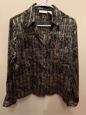 Vintage Caviar Metallic abstract print Button-Up Blouse Large